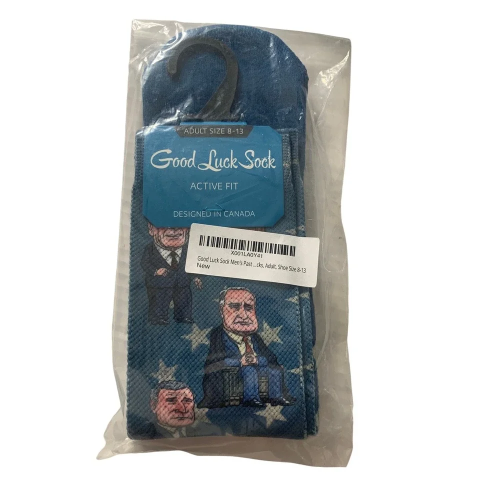 NEW Good Luck Sock Mens Past Presidents of United States Blue‎ Crew Size 8-13